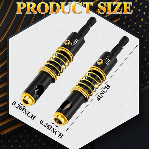 Self Centering Hinge Drill Bit Set 3 Pc With 5mm And One Quarter Inch Hex Shank Bits For Wood And Plastic Reaming And Precise Hinge Holes