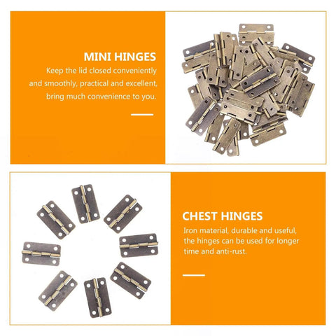 Miniature 1.2 Inch Box Hinges With Screws, Antique Copper Birdhouse And Jewelry Box Hardware For DIY Wood Projects, 50 Pack shown.