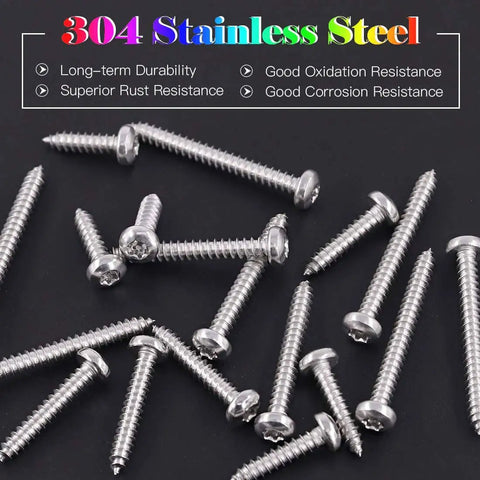 50 Pack Number Eight One Half Inch Torx Security Sheet Metal Screws Button Head Tamper Resistant Stainless Steel 304 displayed