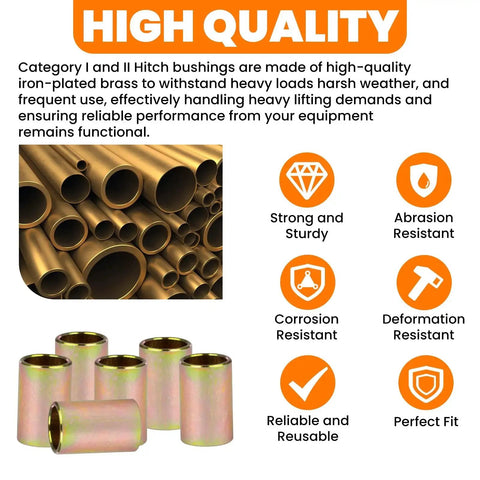 Six Pack Universal Lower Lift Arm Bushings For Cat II To I Hitch Systems Quick Hitch Bushing Set 302910 30291E1, high-quality iron-plated brass