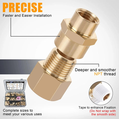 Brass Pipe Fittings Kit 156 Pcs NPT Adapters Reducing Bushings Hex Nipples DIY Plumbing Projects by Ailbiuko with deeper threads