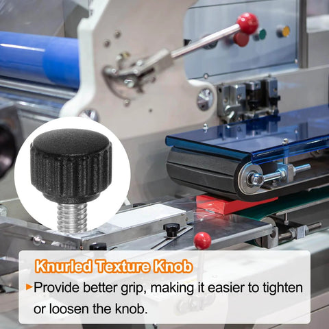 Heavy Duty Knurled Clamping Knobs 10 Pack Thumb Screws M6 X 16mm With Matte Black Plastic Heads shown on machinery