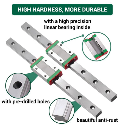 MGN12H 250mm Linear Rail Guide Kit With 2 Carriage Blocks for DIY CNC Machines, featuring pre-drilled holes and anti-rust finish