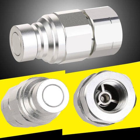 2 pcs ANCIMOON 1/2'' NPT flat-face hydraulic couplers; chrome finish, dust covers included.