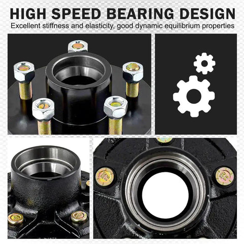 Two Pack 5 On 4.5 Inch Trailer Hub Kit For 3500 Lb Axles Fits One And One Sixteenth Bearings with close-up of hub design.