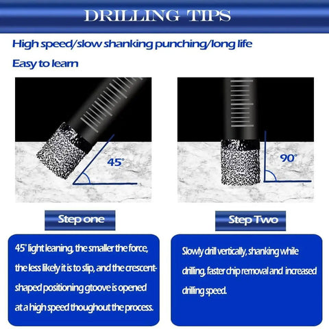 Drilling tips for Ten Piece Three Sixteenth Inch Diamond Drill Bit Set For Tile Ceramic Marble Porcelain Glass Dry Core Bits With Cooling Wax