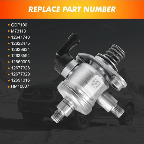 Chevrolet High Pressure Fuel Pump Replacement For 3.0L 3.6L V6 Engines Fits Equinox, Traverse, Impala, Camaro, CTS, XTS 2010 2021 And More OE Numbers 12622475 12641740 12629934 12669005, side view with part numbers