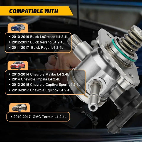 High Pressure Fuel Pump With Gasket And Bolts For Buick LaCrosse Regal Verano 2.4L Malibu Equinox Captiva Sport GMC Terrain 2010 To 2017 Replacement Part GDP103 EP1028 HM10008 Direct Fit