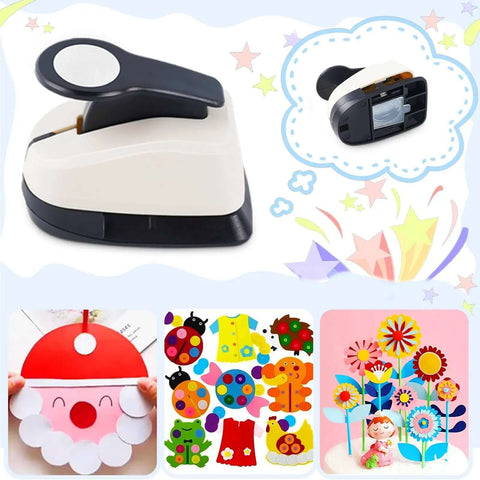 Circle Hole Punch Set For Crafts, Three Circle Punches One Inch Five Eighths Inch And Three Eighths Inch, shown with craft examples