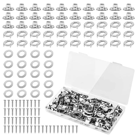 30-set marine-grade hardware kit with twist-lock fasteners, eyelets, studs, washers and stainless screws in a clear case