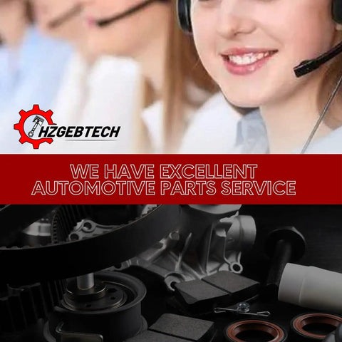 Customer service representative for automotive parts with mechanical components displayed at bottom.