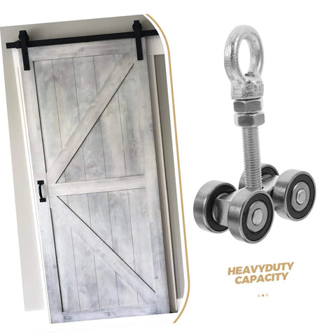 Heavy Duty Sliding Door Roller Track System Kit With Silent Trolley Assemblies And Heavy Duty Wheel Rollers, installed on door.