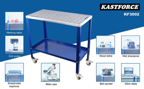 Rust Free 36 By 18 Inch Welding Table With 1200 Pound Load Capacity, Universal Work Cart in blue with 5/8 inch holes.