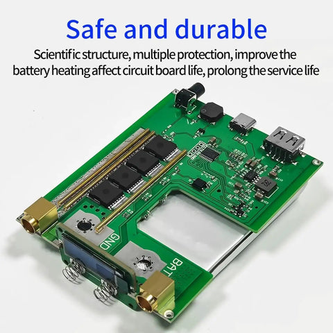 Beast 5500W Spot Welder Kit PCB board with circuit elements and connectors for battery heating and lifespan improvement.