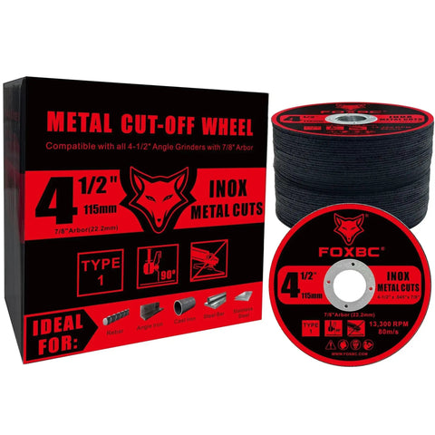 Beefy 4-1/2 Inch Cut Off Wheel Discs For Angle Grinder For Metal And Stainless Steel With 7/8 Inch Arbor 0.045 Inch Thick Type 1 Flat Disc Fully Reinforced For Handheld Cutting 50 Pack FOXBC