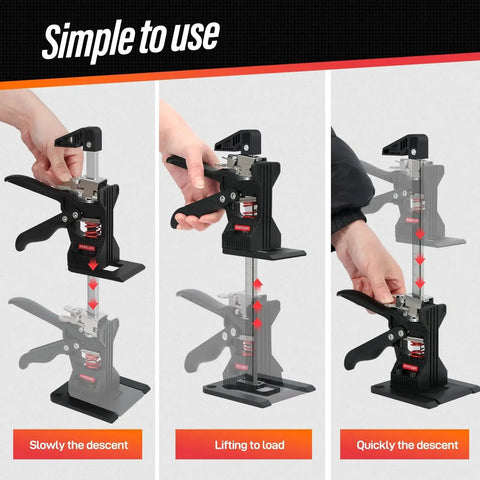 Drywall Lifter And Furniture Jack 12 Inch 400lb 2 Pack With Dual Descent Switch showing slow and fast descent functions.