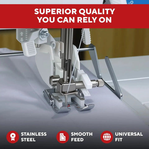 Installed stainless steel walking foot presser foot kit on a low-shank sewing machine; universal fit