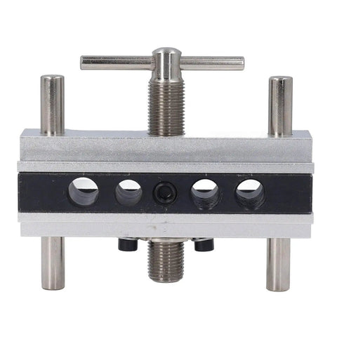 Self Centering Doweling Jig Kit With Adjustable Width Drilling Guide and Six Bushings for Pro Grade Wood Joinery in Silver Finish