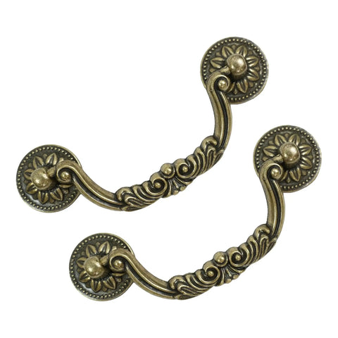 Six Pack Antique Brass Drawer Pulls With Four And Three Quarters Inch Hole Centers For Kitchen Cabinets Dressers And Bathrooms Decorative Vintage Metal Cabinet Handles Bundle