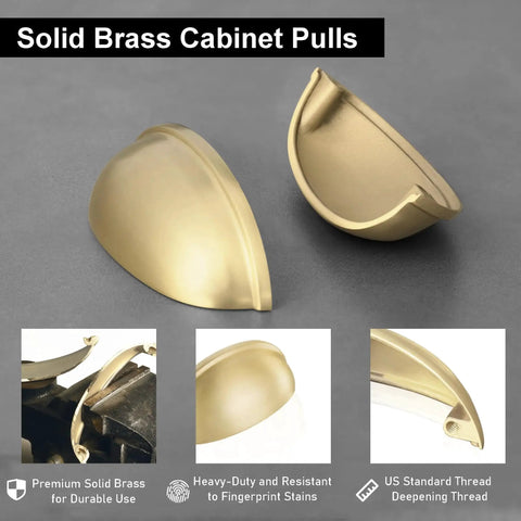 2-Pack Solid Brass Cup Cabinet Pulls in Brushed Brass Finish