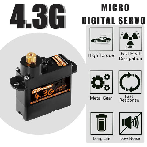 2 Pack 4.3G Mini RC Servo Digital Coreless Metal Gear for Fixed Wing Planes, Helicopters, Drones, Boats, RC Cars, Robots Toy Hobby