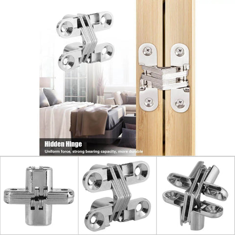 180 Degree Hidden Hinges For Cabinets And Furniture Concealed Cross Door Hinges Invisible Cabinet Hinge Kit installed on wood