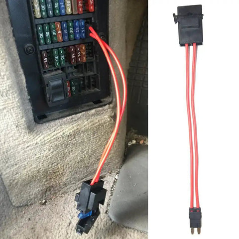 Mini ATM Style Fuse Holder Connector For ECU Repair with 32V 20A 16 Gauge Red Wire Cable installed in a fusebox panel