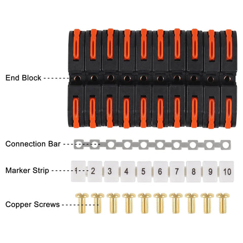 Pro Grade Din Rail Terminal Block Kit 30 Piece Universal Compact Wire Connector Set With Marker Strips And Connection Bars Plus 30 Screws