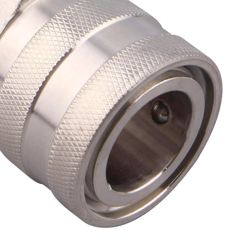 Stainless steel quick-disconnect fitting with knurled body, 1/2 in pipe thread, home brewing connector.