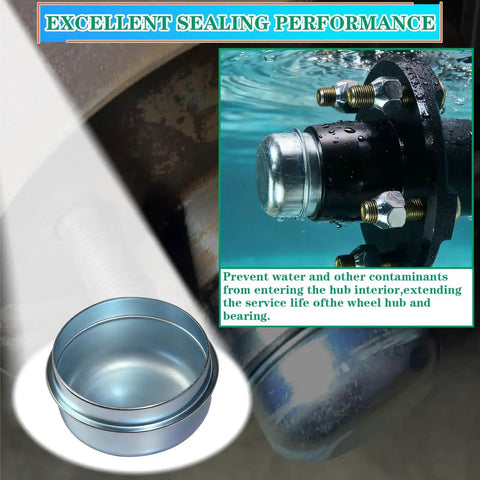 Two Pack 1.98 Inch Trailer Hub Dust Caps For EZ Lube And Standard Axles Bearing Center Replacement in use on wheel hub