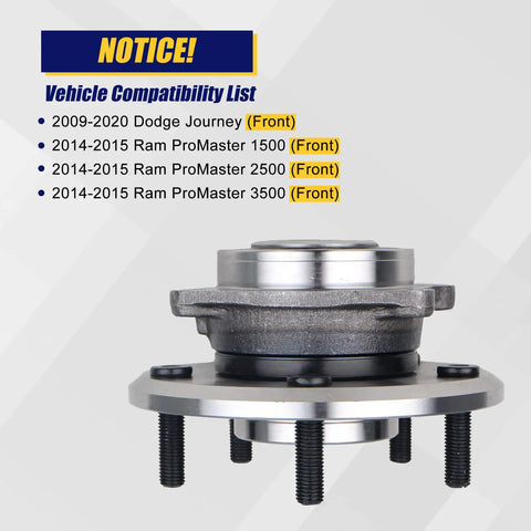 Front Wheel Bearing And Hub Assembly 513286 For Dodge Journey 2009 To 2020 Front Driver And Passenger Side 5 Lug Bolts
