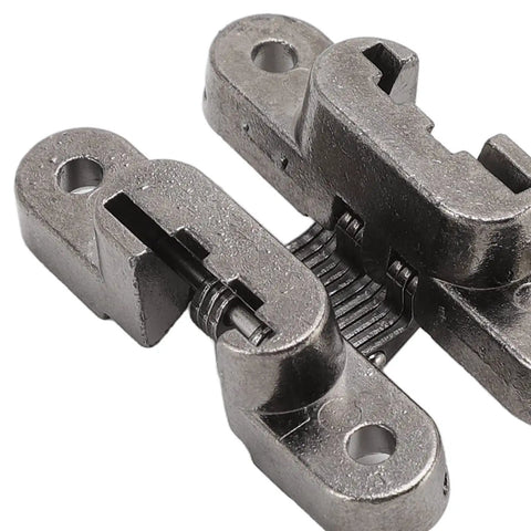 Close-up of a zinc alloy 3 Pack 43mm Invisible Hinges For Cabinets And Small Doors 180 Degree Hidden Door Hinge, black plated.
