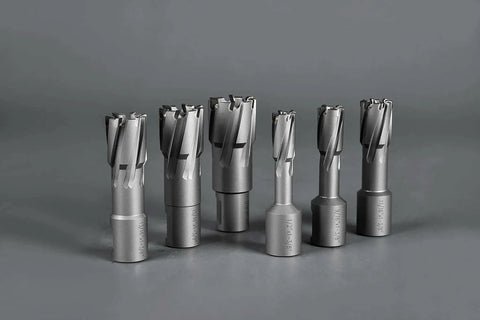 Carbide Annular Cutter Set For Drill Press By JESTUOUS 8 Piece Weldon Shank Three Quarters Inch Cutting Diameter And One And Three Eighths Inch Cutting Depth.