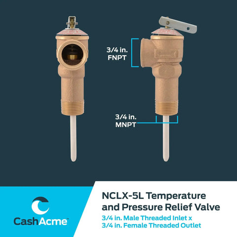 Front and side view of Combination Temperature And Pressure Relief Valve For Water Heaters Three Quarter Inch NCLX 5L