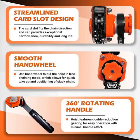 Streamlined card slot and smooth handwheel of 0.5 Ton Mini Lever Chain Hoist 5 Ft Ratchet Chain Puller With Upgraded Longer Handle