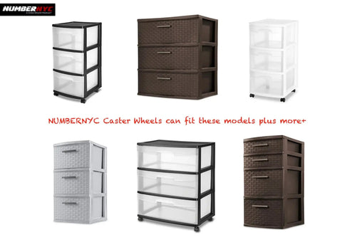 Upgrade Your Sterilite Three Drawer Carts With Four Replacement One Point Five Inch Caster Wheels Black Nylon Construction With Chrome Stem That Swivels 360 Degrees For Smooth Movement And Versatile Use On American Plastic Storage Units By NUMBERNYC.
