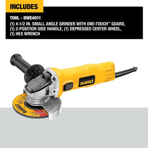 Heavy Duty 4-1/2 Inch Angle Grinder With One-Touch Guard 7 Amp AC DC Motor 12,000 RPM For Fast Material Removal Includes Hex Wrench