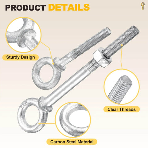 Heavy Duty Half Inch By Six Inch Carbon Steel Eye Bolt With Lifting Ring, Threaded Eye Bolt For Hoisting Loads.