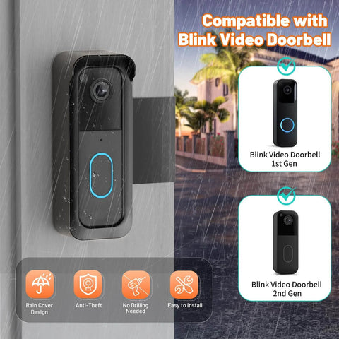 Anti Theft Doorbell Mount For Video Doorbell Gen 1 And Gen 2 No Drill With Rain Cover shown on outdoor door with rain.