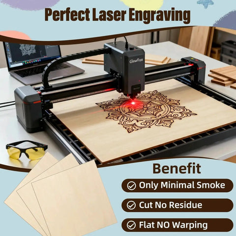 Twelve Pack Basswood Sheets For Go-To Laser Cutting And Engraving, Twelve By Twelve By One Eighth Inch Unfinished Wood in laser engraver