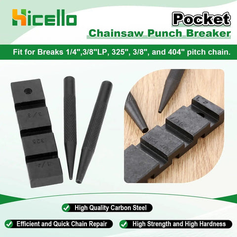 Pro Grade Pocket Chainsaw Breaker Kit For Easy Field Repairs Three Piece Set With Ten Chain Joiner Links displayed on packaging