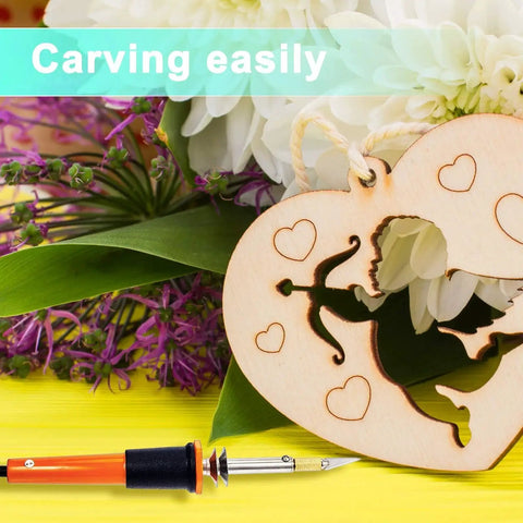 All In One Electric Hot Knife Cutter Kit For Carving And Stenciling, 19 Piece Set with orange handle carving wooden heart