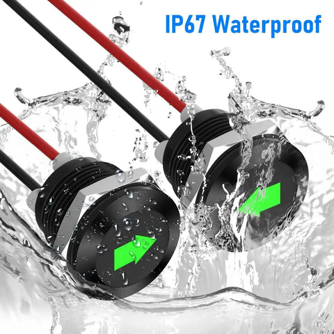 Two Pack 12V Green LED Indicator Lights For Cars And Trucks Waterproof Signal Lamps submerged, IP67 seal, half inch cutout