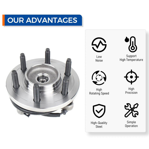 Front 4x4 Wheel Hub Bearing Assembly With ABS For 2011-2014 Ford Expedition, Lincoln Navigator, And F150, 6 Lug shown