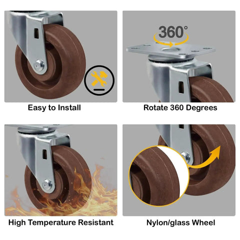 Heavy Duty Swivel Caster Wheels 4 Inch By 1.5 Inch Set Of 4 With 2800 Lb Capacity For Ovens Kilns And Dryers Hi Temp Wheels 570F