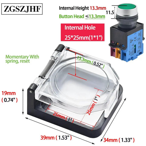 Two Pack Push Button Switch Cover Collision Resistant Dustproof Safety Protector For 39x34mm Square Mounting Hole Momentary Type