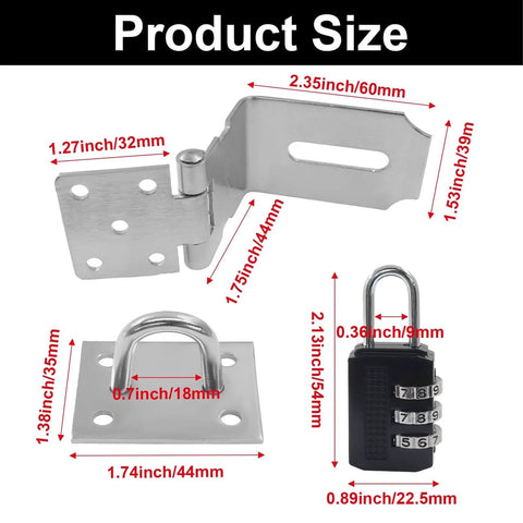 2 Pack 4 Inch 90 Degree Stainless Steel Hasp Latch Set For Barn Doors Closets And Cabinets Durably sized components with dimensions