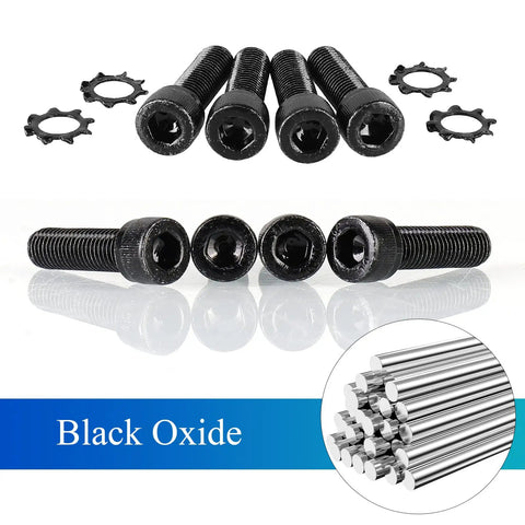 Replacement Allen Head AR Grip Screws Kit With Exterior Tooth Lock Washers In Black Zinc Plated Quarter Inch Twenty Eight UNF Seven Eighths Inch Fine Thread 18-8 Stainless Steel Includes Hex Wrench Four Sets