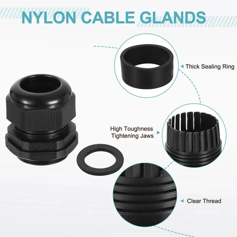 PG29 Nylon Cable Glands Two Pack Waterproof Cord Grip With Washers Gaskets And Locknut For Junction Boxes Adjustable Wire Grommet Protectors