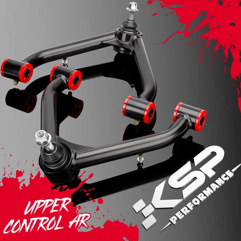 KSP front upper control arms, tubular black steel with red bushings, 2 pcs